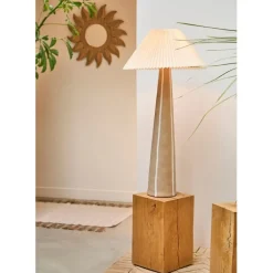 Lampadaire en céramique et lin brun et écru h103cm - Paese