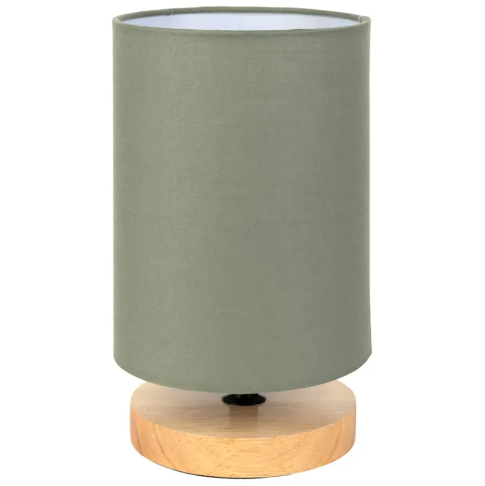 Lampe en bois d'hévéa et coton naturel et kaki h24cm - Filen