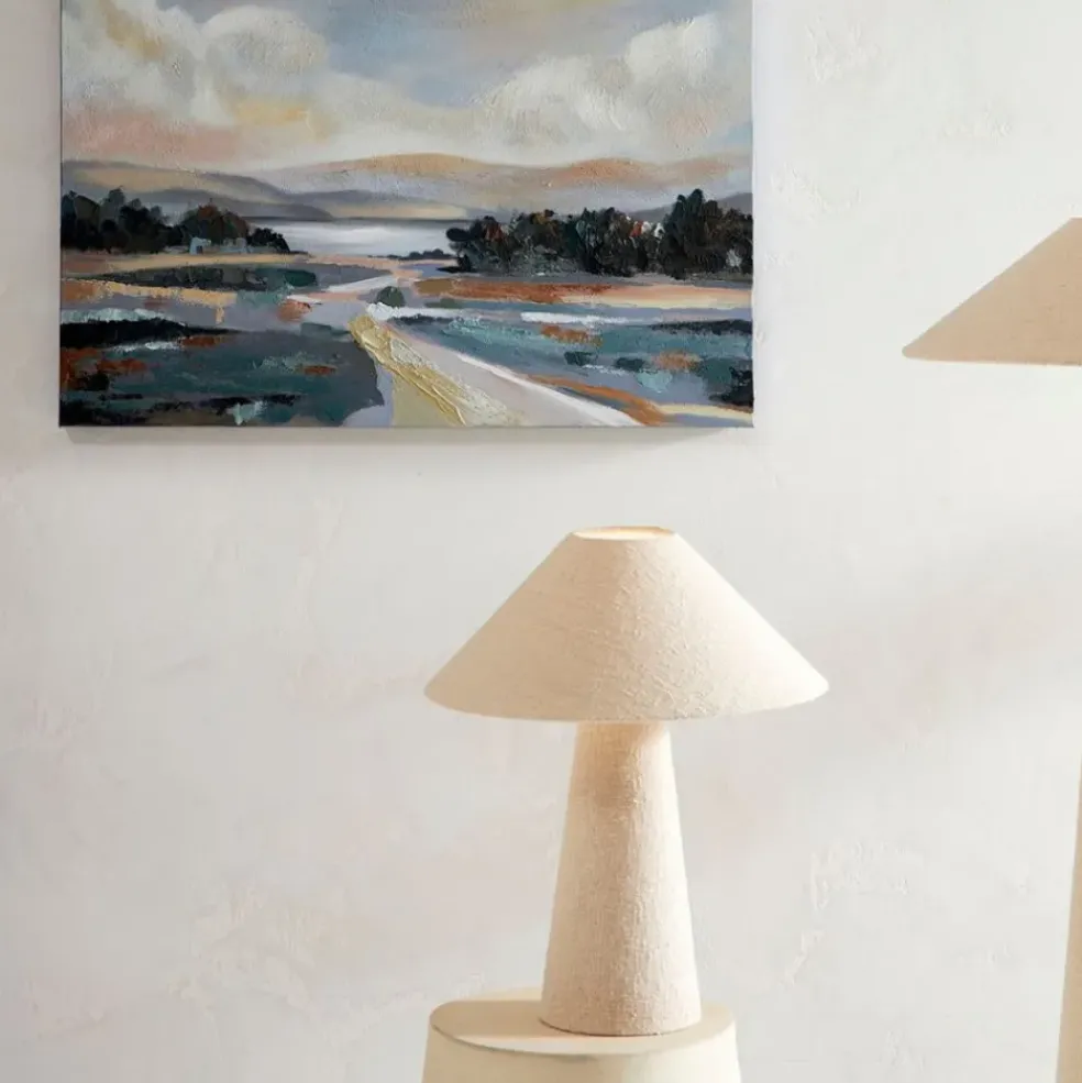 Lampe en coton et fer blanc cassé h46cm - Calypsa