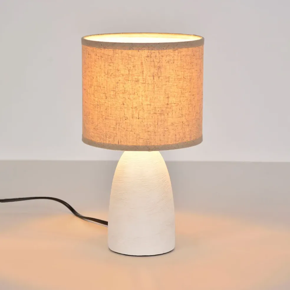 Lampe en céramique blanche mat et lin h26cm - Gaïa