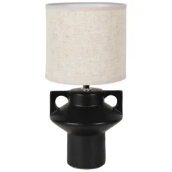 Lampe en céramique et lin noir et écru h35cm - Eterra