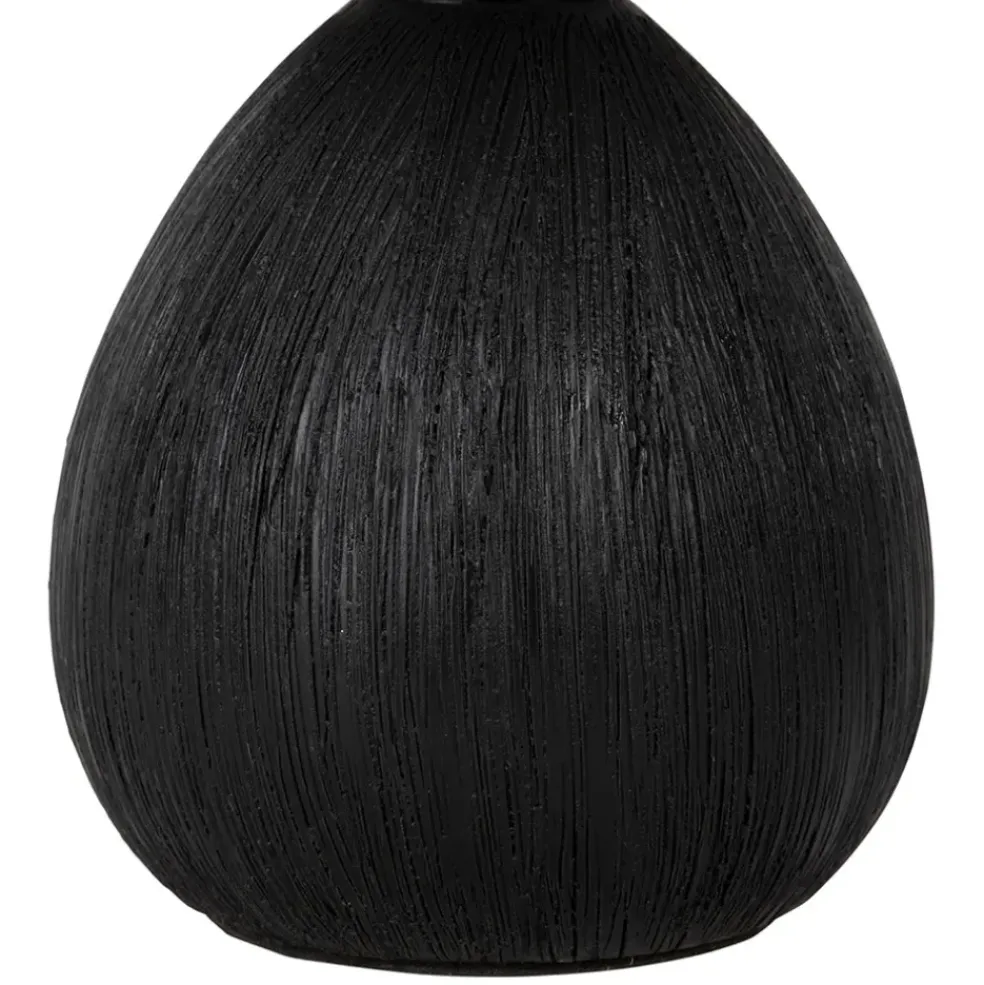 Lampe en céramique et lin noir et écru h26cm - Minimal