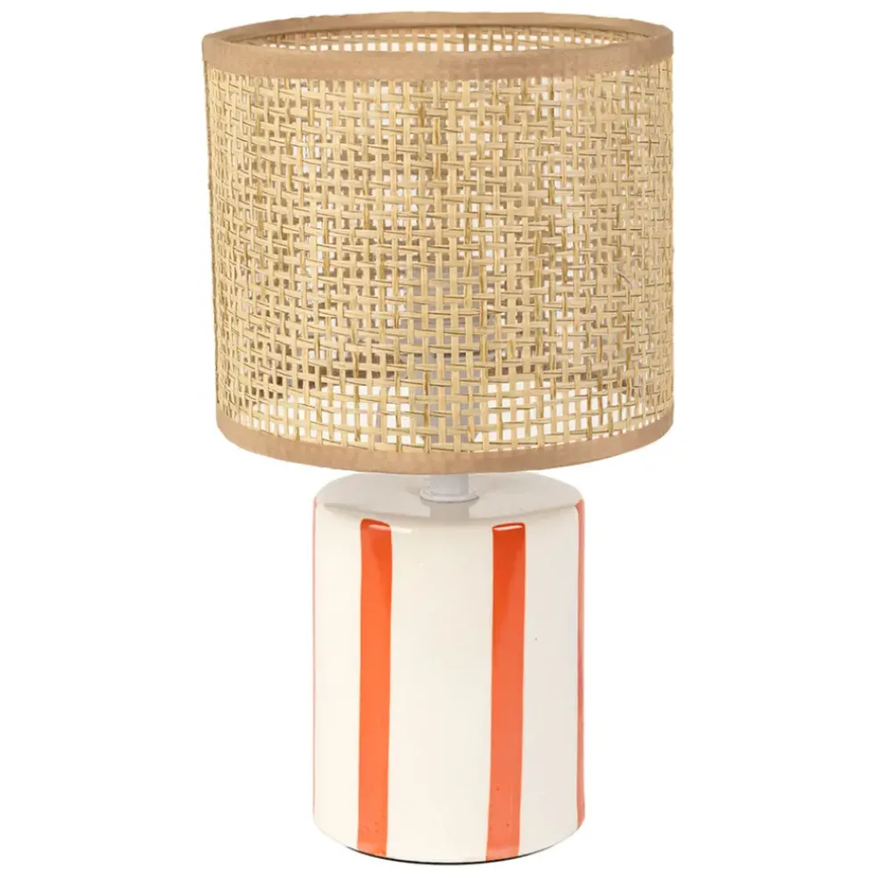 Lampe en céramique rayée corail et blanc h27cm - Medi