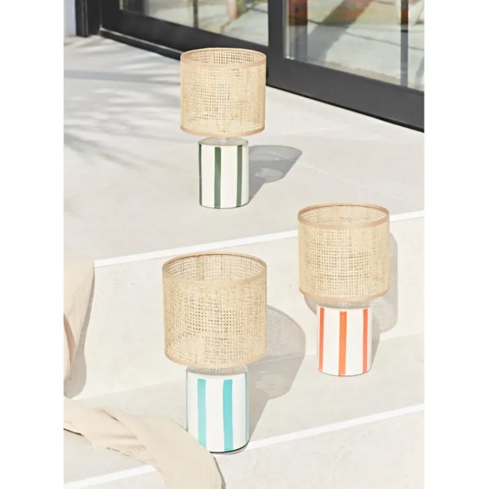 Lampe en céramique rayée corail et blanc h27cm - Medi