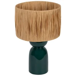 Lampe en raphia naturel et céramique émeraude h38cm - Palma