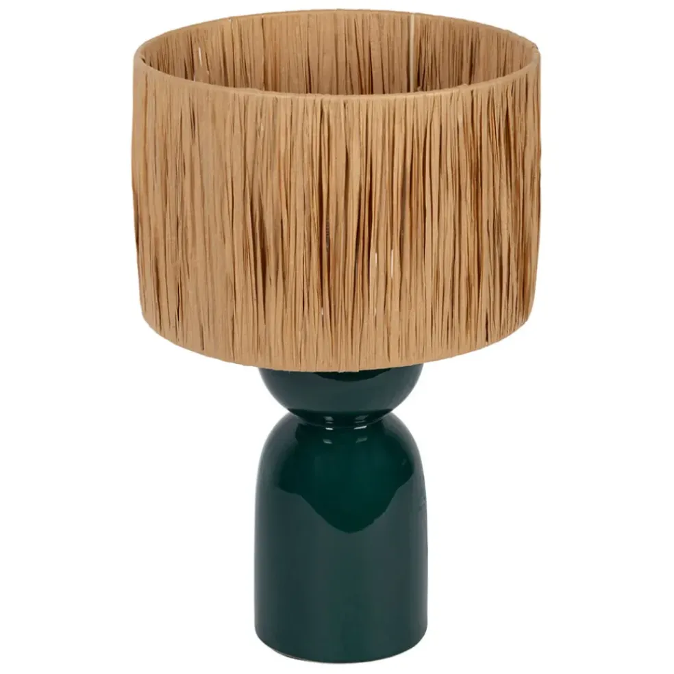 Lampe en raphia naturel et céramique émeraude h38cm - Palma