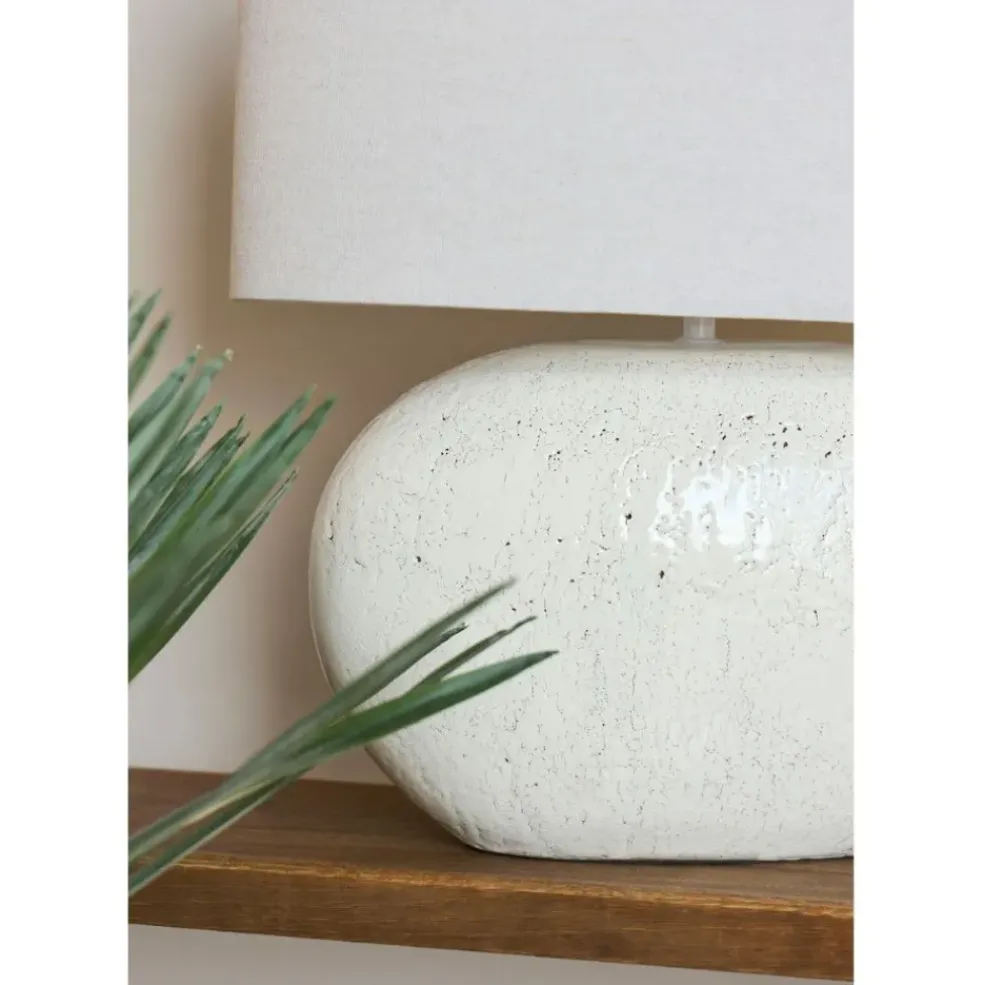 Lampe en terre cuite et lin blanc h50cm - Tahra