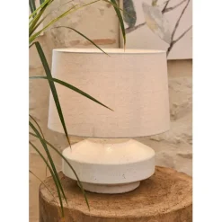 Lampe en terre cuite et lin blanc h44.5cm - Tahra