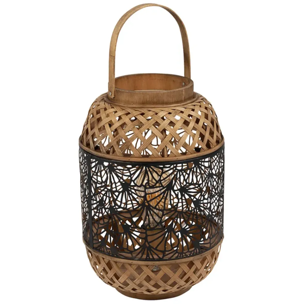 Lampe lanterne en fer et bambou h36.5cm noir et doré - flaural