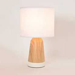 Lampe touch métal effet bois et coton blanc h33cm - Baltik