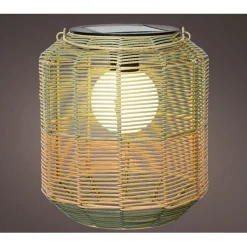 Lanterne solaire en résine tressée vert h28cm