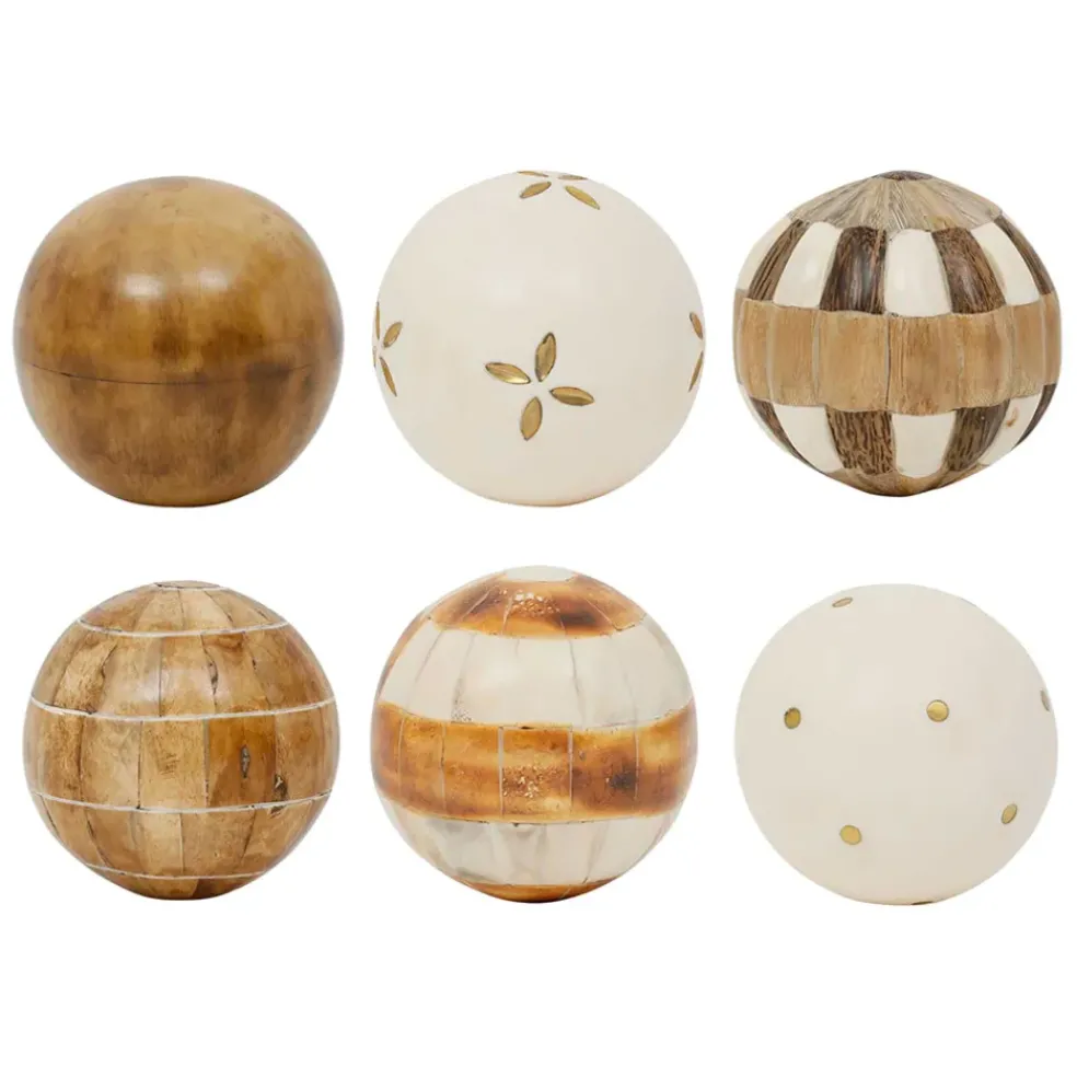 Lot de 6 boules décoratives en résine brun et ivoire d10cm - Karumba