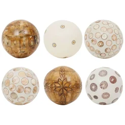 Lot de 6 boules décoratives en résine ivoire et brun - Yumbe