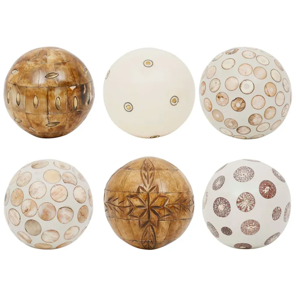 Lot de 6 boules décoratives en résine ivoire et brun - Yumbe