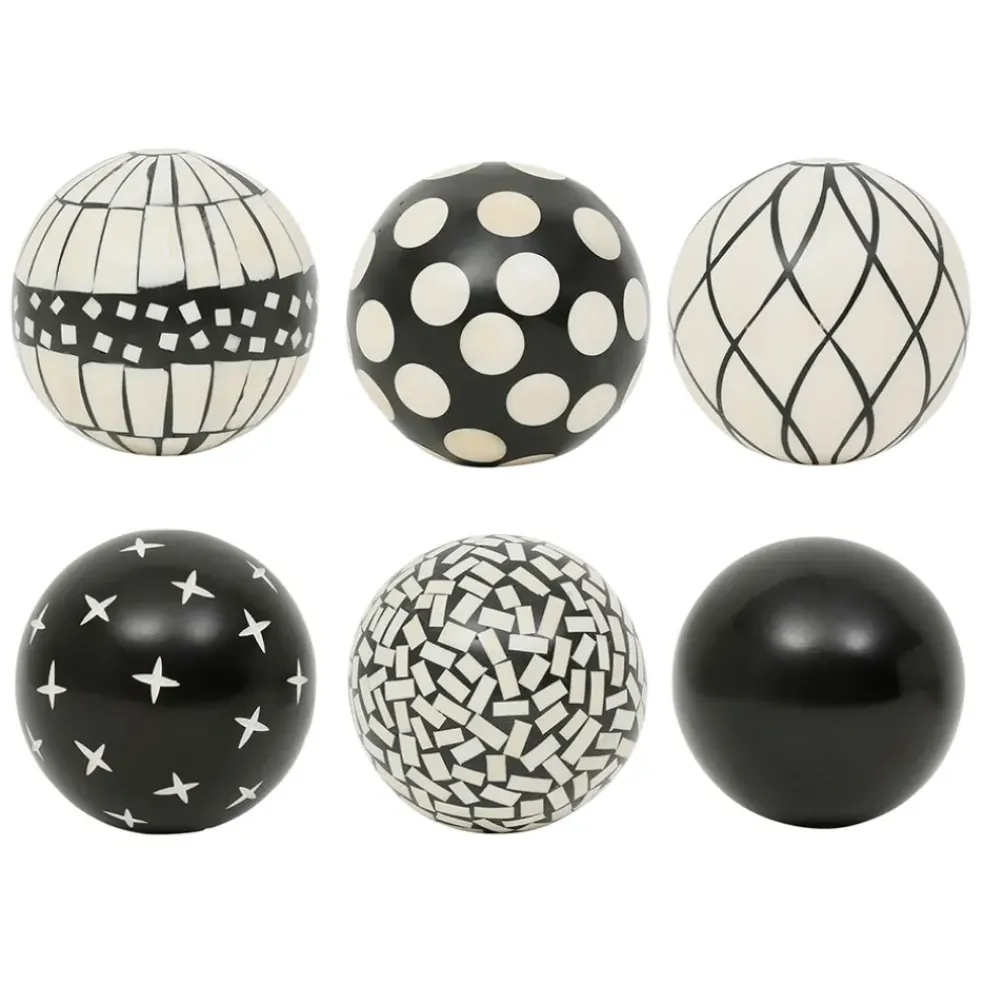 Lot de 6 boules décoratives en résine noir et blanc d10cm - Etnik
