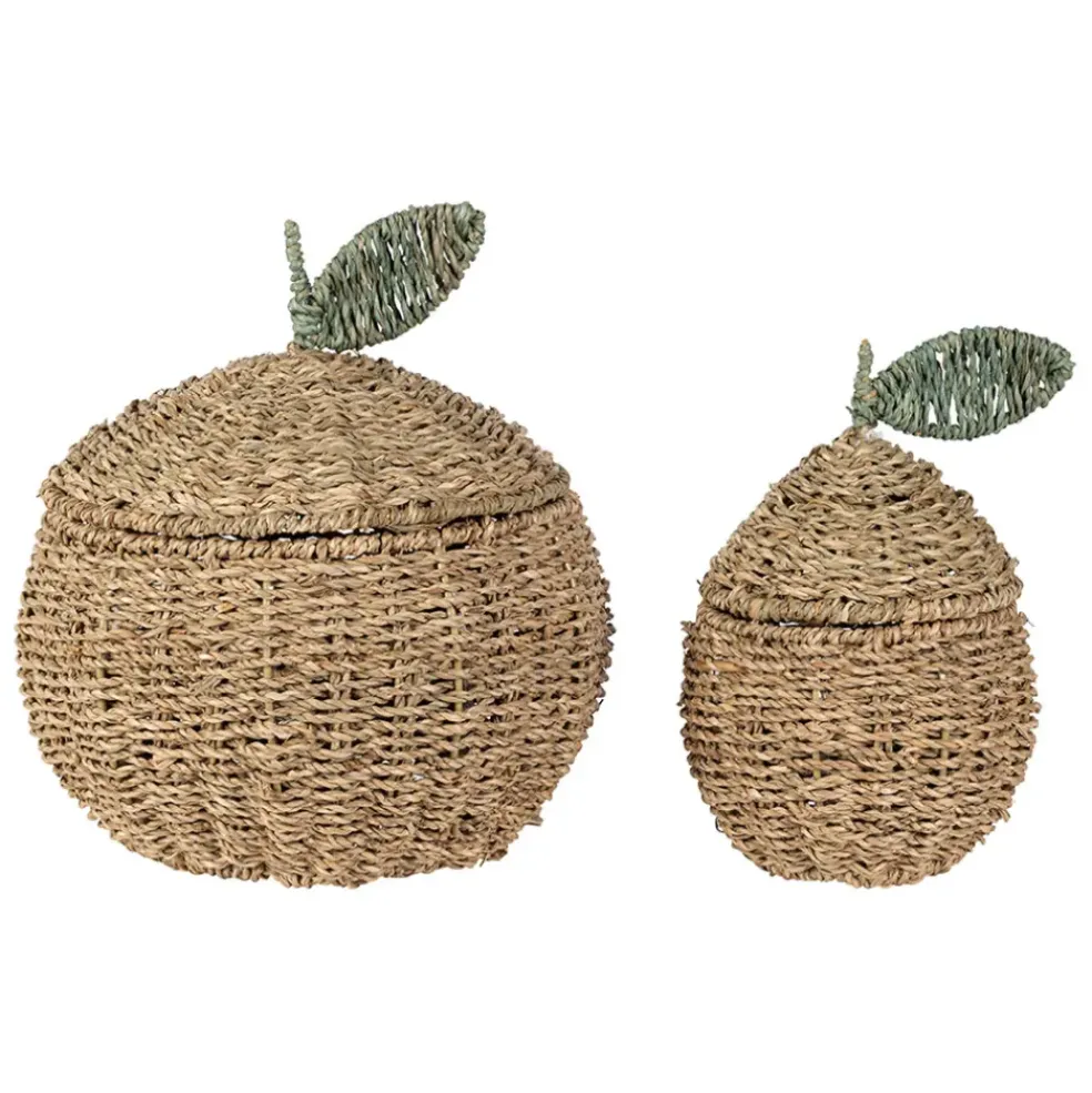 Lot de 2 corbeille pommes en jonc de mer naturel et vert - Les Fruits