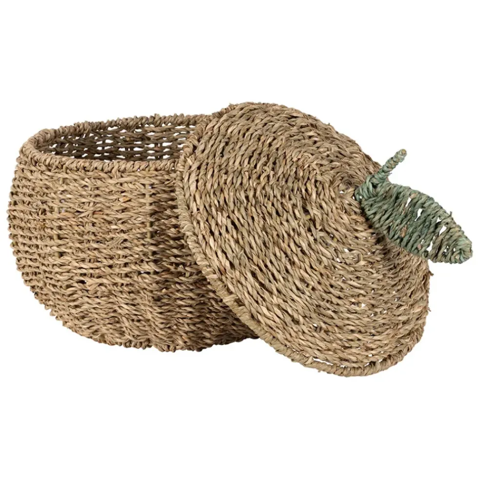 Lot de 2 corbeille pommes en jonc de mer naturel et vert - Les Fruits