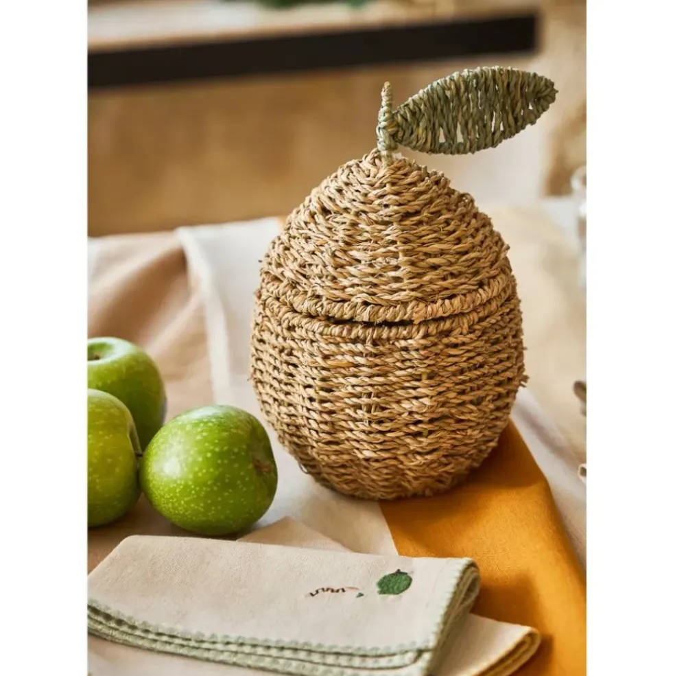 Lot de 2 corbeille pommes en jonc de mer naturel et vert - Les Fruits