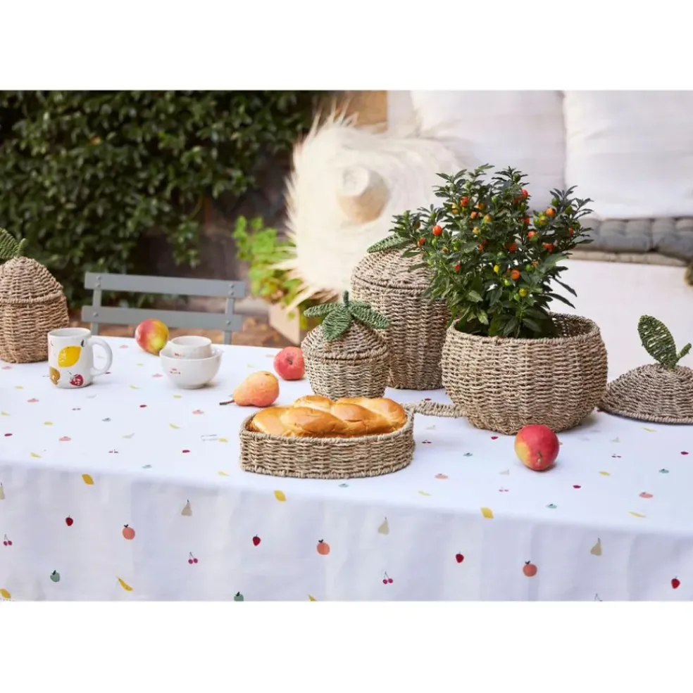Lot de 2 corbeille pommes en jonc de mer naturel et vert - Les Fruits