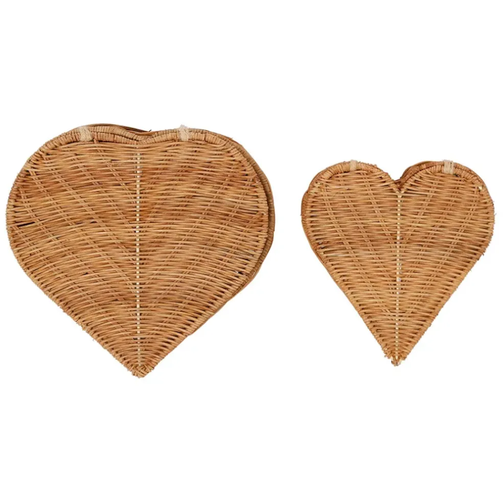 Lot de 2 corbeilles coeur avec couvercle en rotin naturel - Fantine