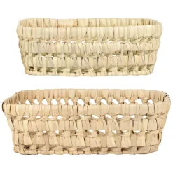 Lot de 2 corbeilles en feuille de palmier naturel 25x20xh10cm - Beezz