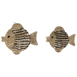 Lot de 2 décoration murale poisson en jonc de mer naturel et bleu - Eté A La Mer