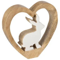 Lot de 2 Lapins cœur en manguier naturel et blanc - Floréal