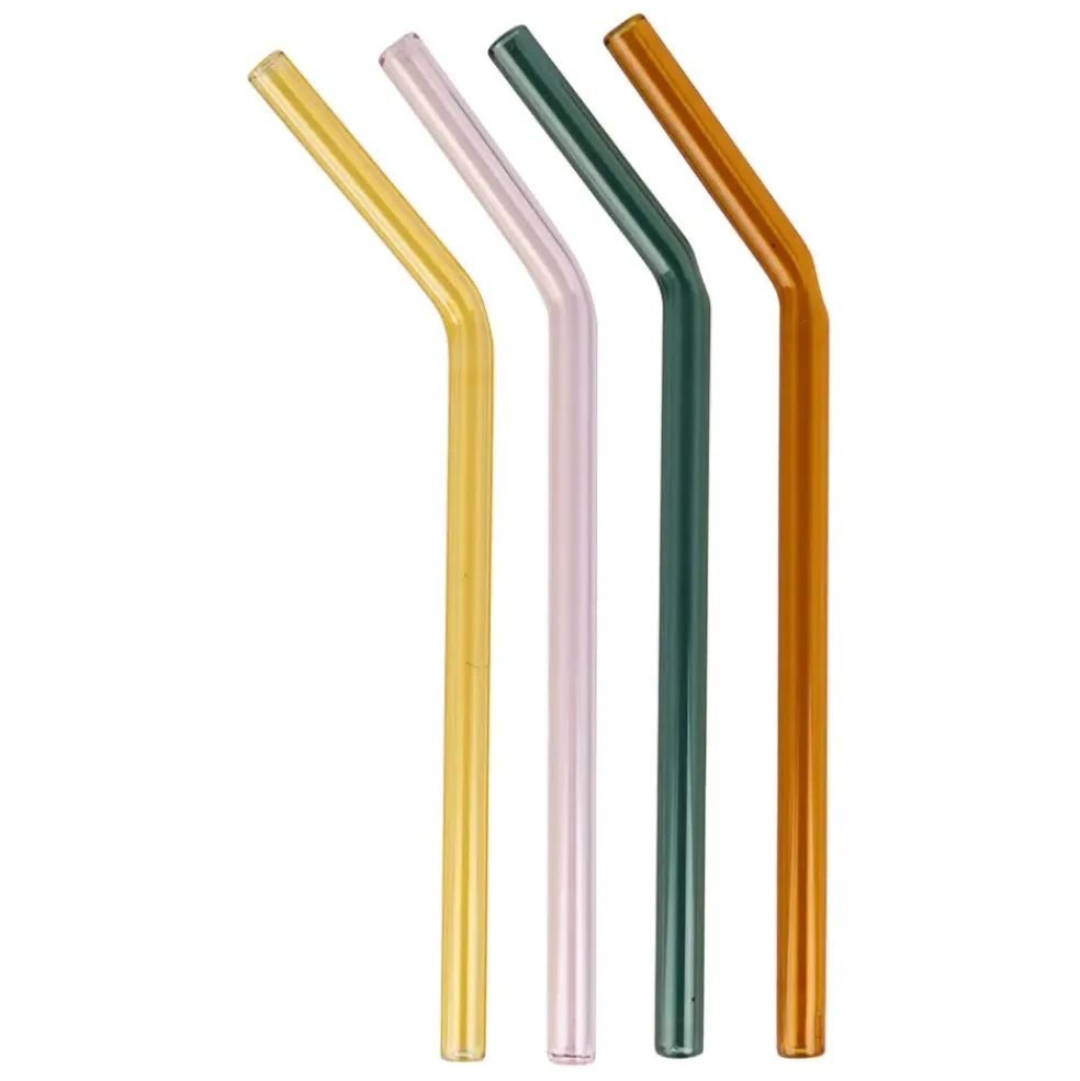 Lot de 4 pailles en verre borosilicate multicolore h19cm - Funny