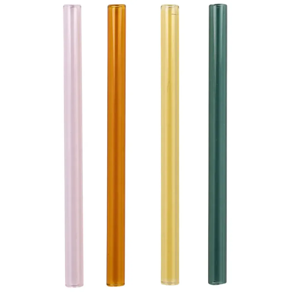 Lot de 4 pailles en verre borosilicate multicolore h14cm - Funny