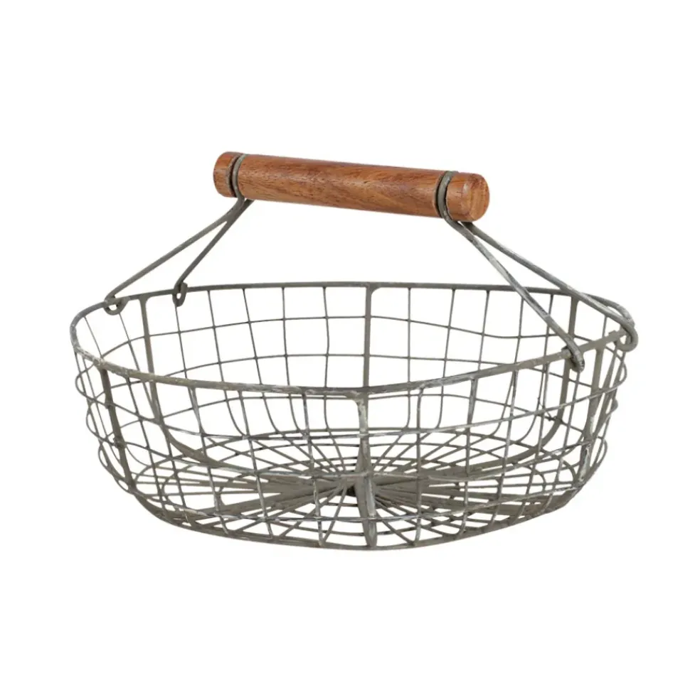 Lot de 3 paniers en fer avec anse en bois naturel
