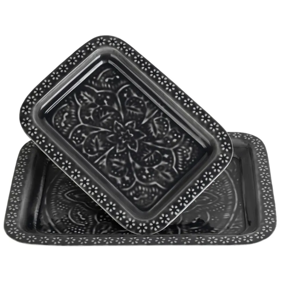 Lot de 2 plateaux en fer anthracite - Arabise