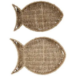 Lot de 2 plateaux poisson en jonc de mer et fer - borneo