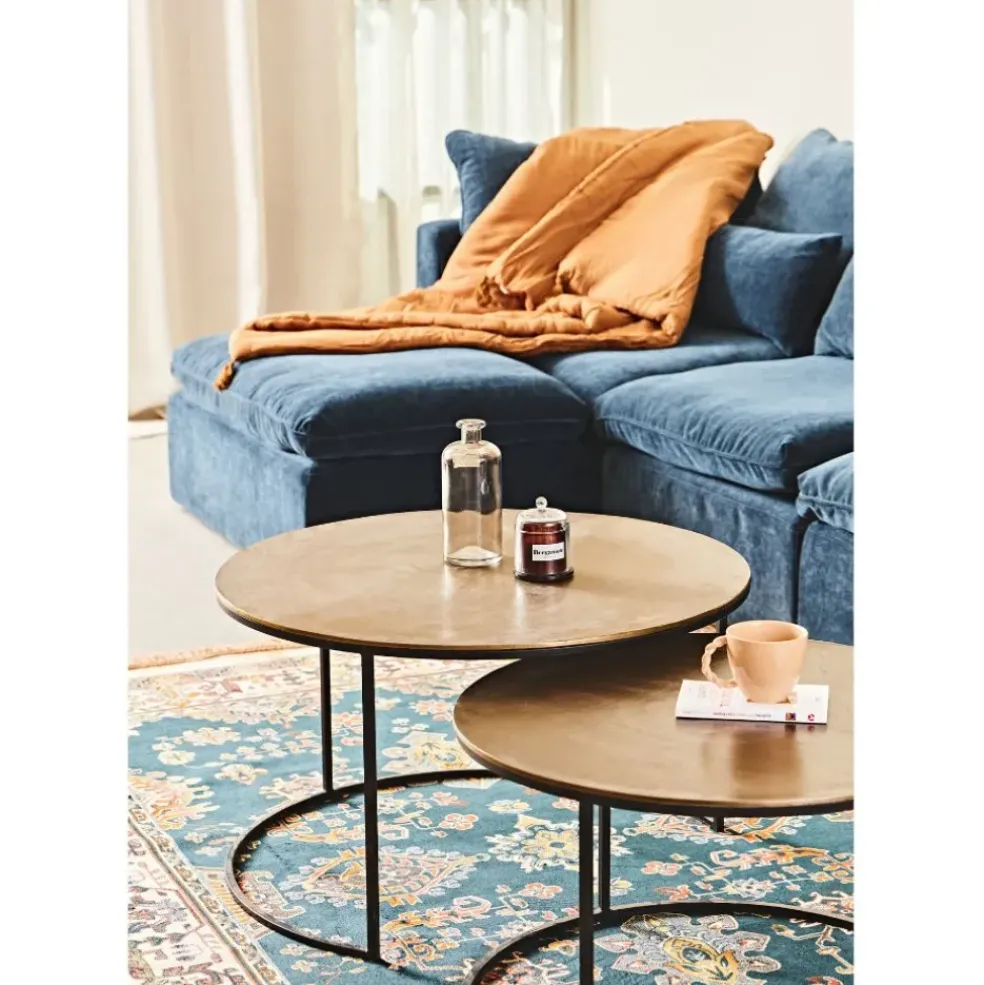 Lot de 2 table gigogne en aluminium et fer doré - Felia