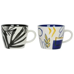 Lot de 2 tasses à thé en grès bleu et blanc - arty folk
