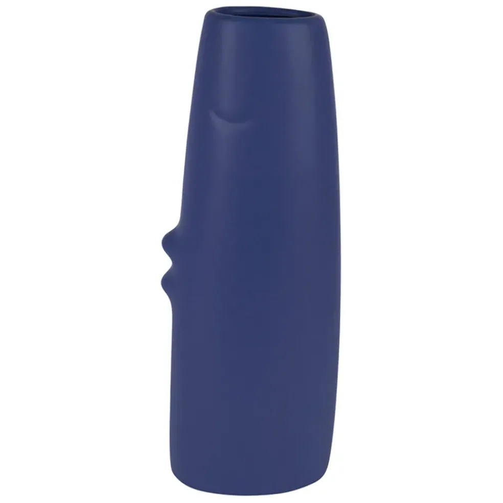 Lot de 2 vases visage en grès indigo et écru h30cm