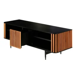 Meuble TV en chêne naturel et noir 4 niche L130cm - Linea