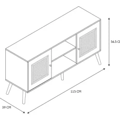 Meuble TV naturel en bois et cannage L115cm - Baia