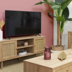 Meuble TV naturel en bois et cannage L115cm - Baia
