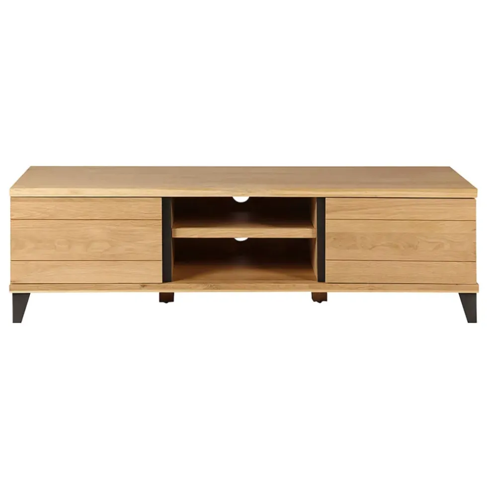Meuble TV naturel en chêne 2 portes L150cm - Manny