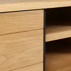 Meuble TV naturel en chêne 2 portes L150cm - Manny
