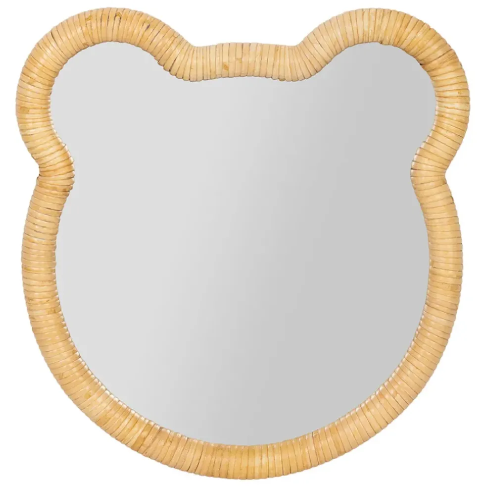 Miroir ourson en rotin et contreplaqué 40x42cm - Songes