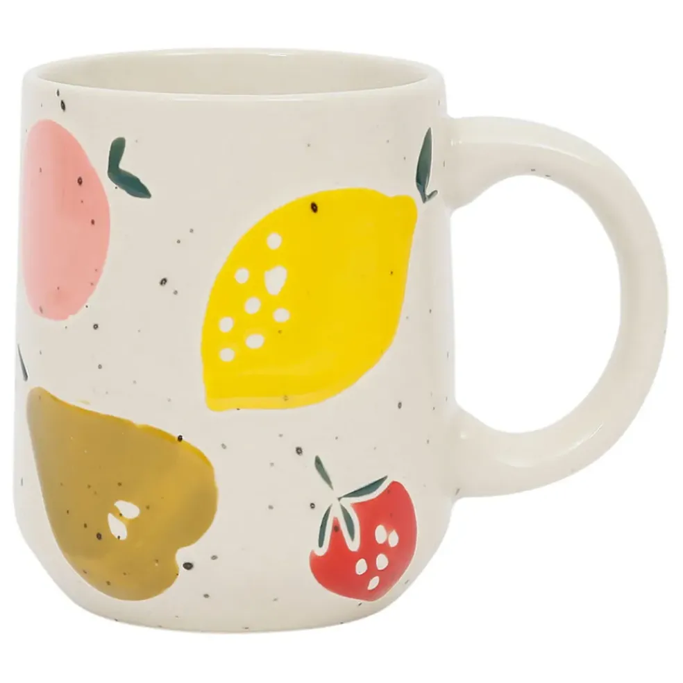 Mug en grès moucheté écru et multicolore 38cl - Les Fruits