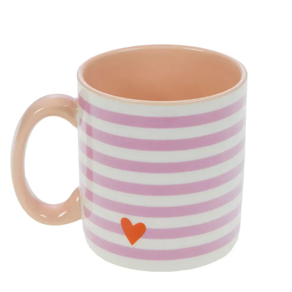 Mug rayé rose et blanc en porcelaine - Ella