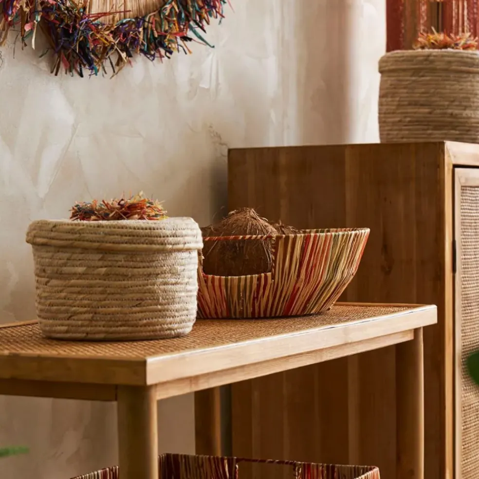 Panier en raphia et rotin multicolore d37cm - Seguia
