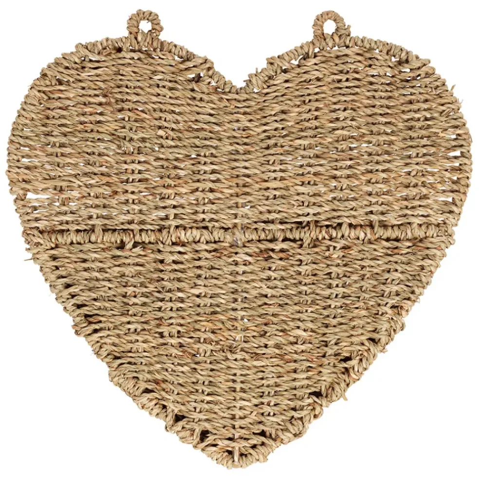 Panier mural cœur en jonc de mer naturel 33x32cm - Chaumière