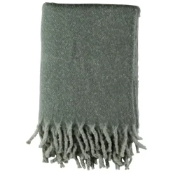 Plaid avec franges en tissu vert 170x130cm - Klosen