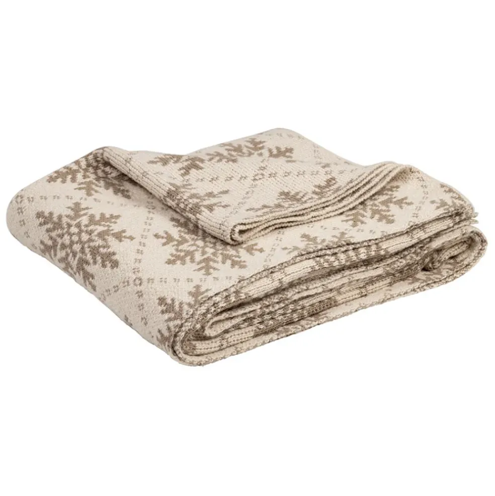 Plaid flocon en coton grège 150x125cm - Noel