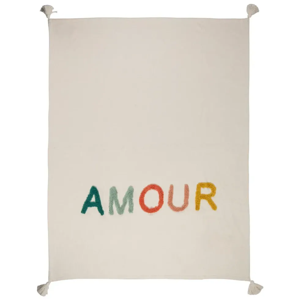 Plaid tufté amour en coton multicolore 170x130cm - Famille