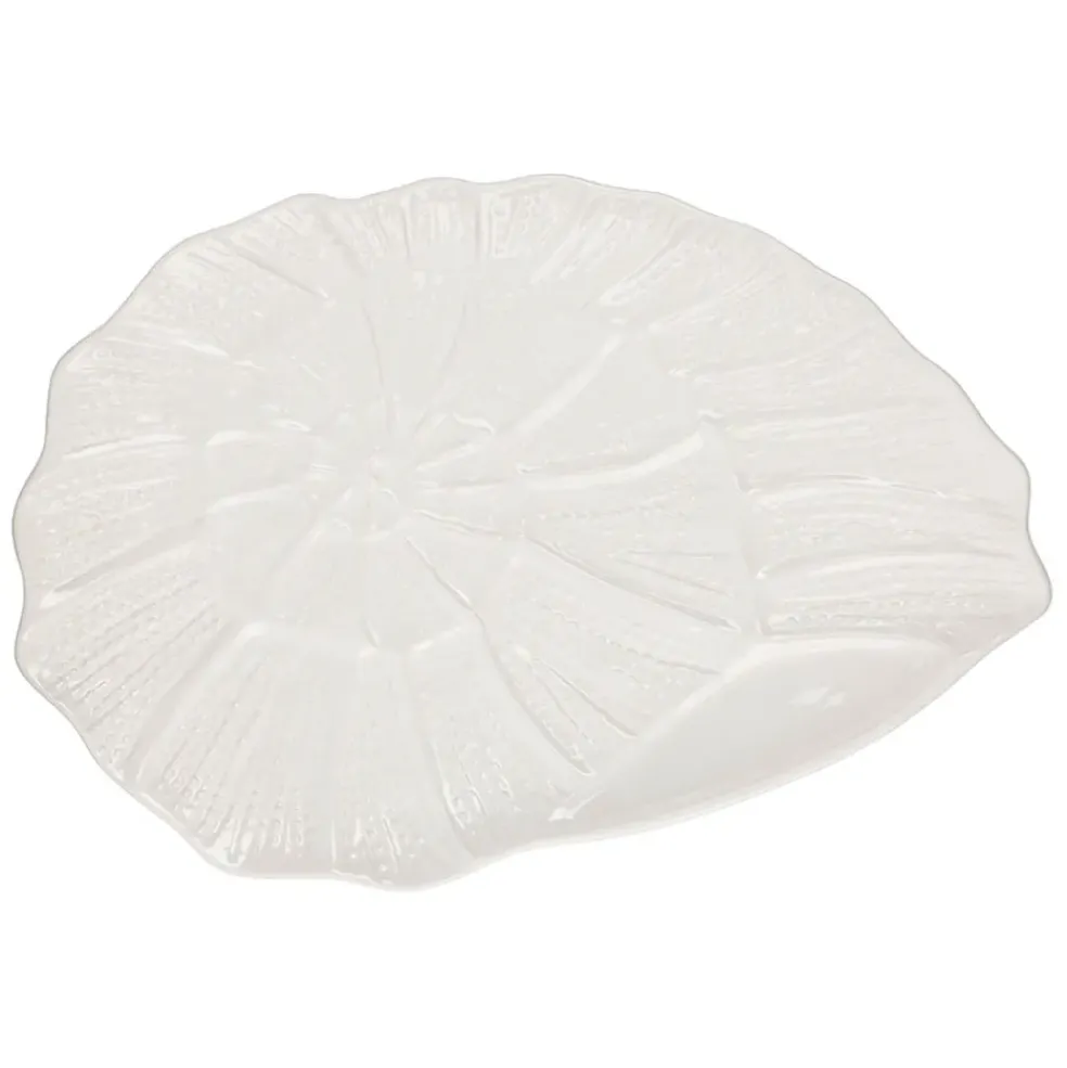 Plat coquillage blanc 53x34.5cm en faience - poisson