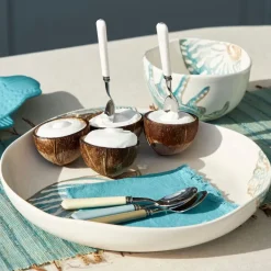 Plat creux en faïence bleu et beige - Bord De Mer